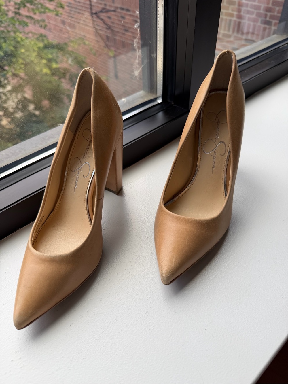 Jessica Simpson Camel Pointed Toe Block Heel Pumps